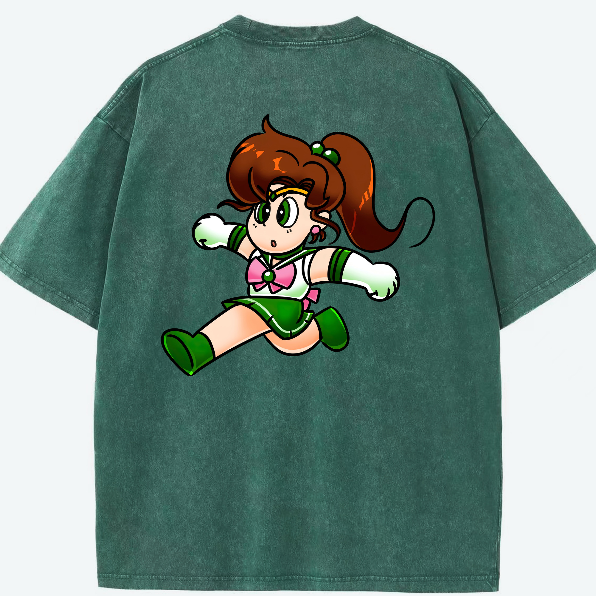 （画像用） 美少女戦士セーラームーン 木野 まこと きの まこと Sailor Moon Kino Makoto （セーラージュピター；Sailor Jupiter） 綿100% ヴィンテージ風 半袖Tシャツ（背面プリント）